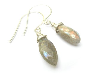 Sterling Silver Earrings With Labradorite - Iridescent Colorful Earrings