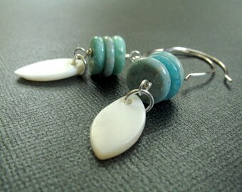 Sterling Silver Earrings Amazonite and Mother of Pearl