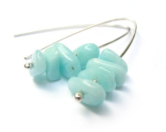 Amazonite Stone Chip Earrings with Sterling Silver