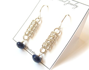 Lapis Lazuli Queen's Link Chainmaille Sterling Silver Earrings King Tut