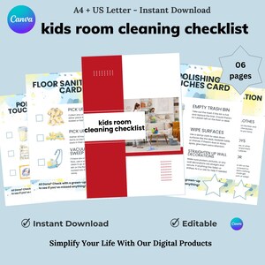 Kids Room Cleaning Checklist, Checklists for Kids Room Organization,  Kids Cleaning Routine, Printable Chore Chart for Kids
