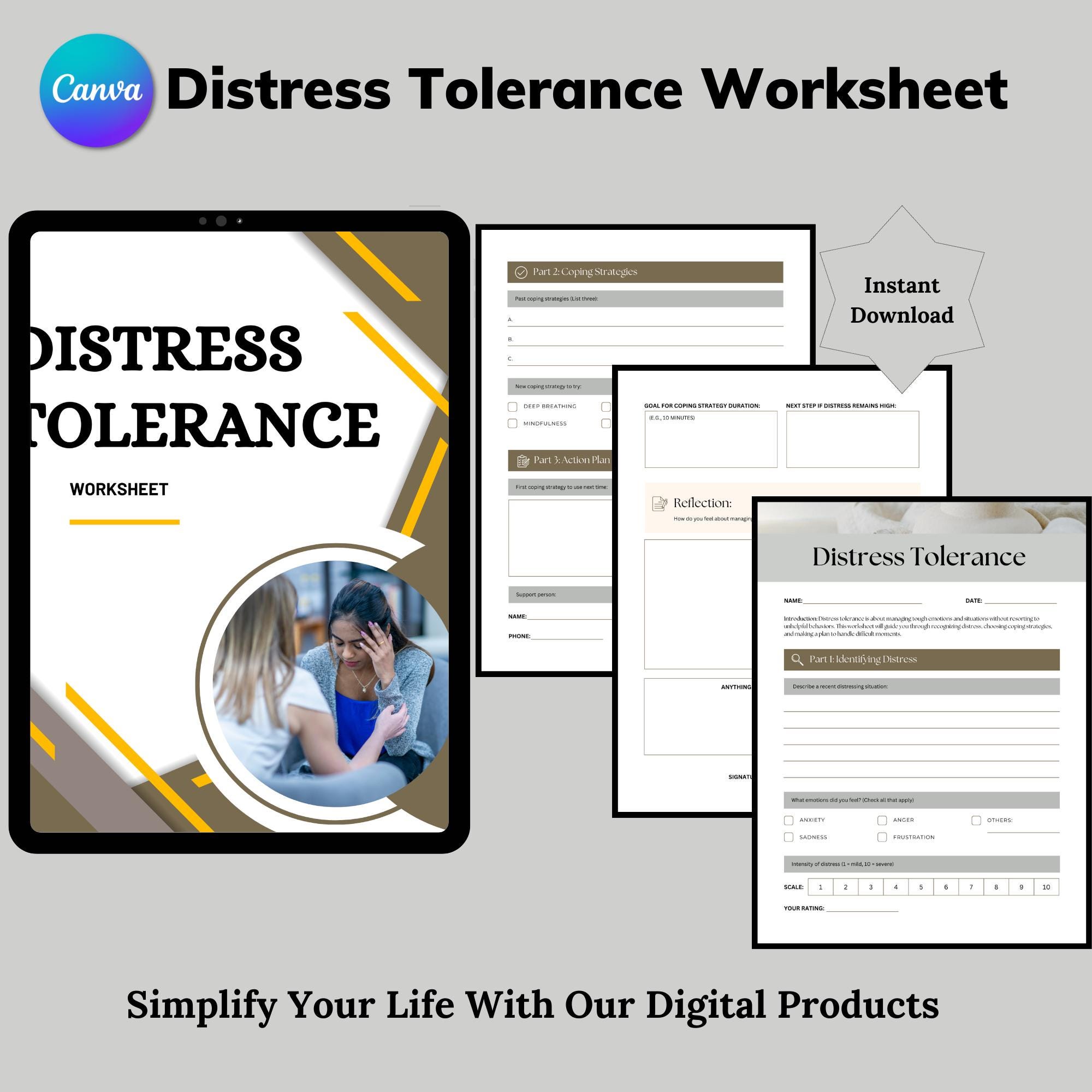Distress Tolerance Worksheet, Anxiety Management Tools, Dialectical ...