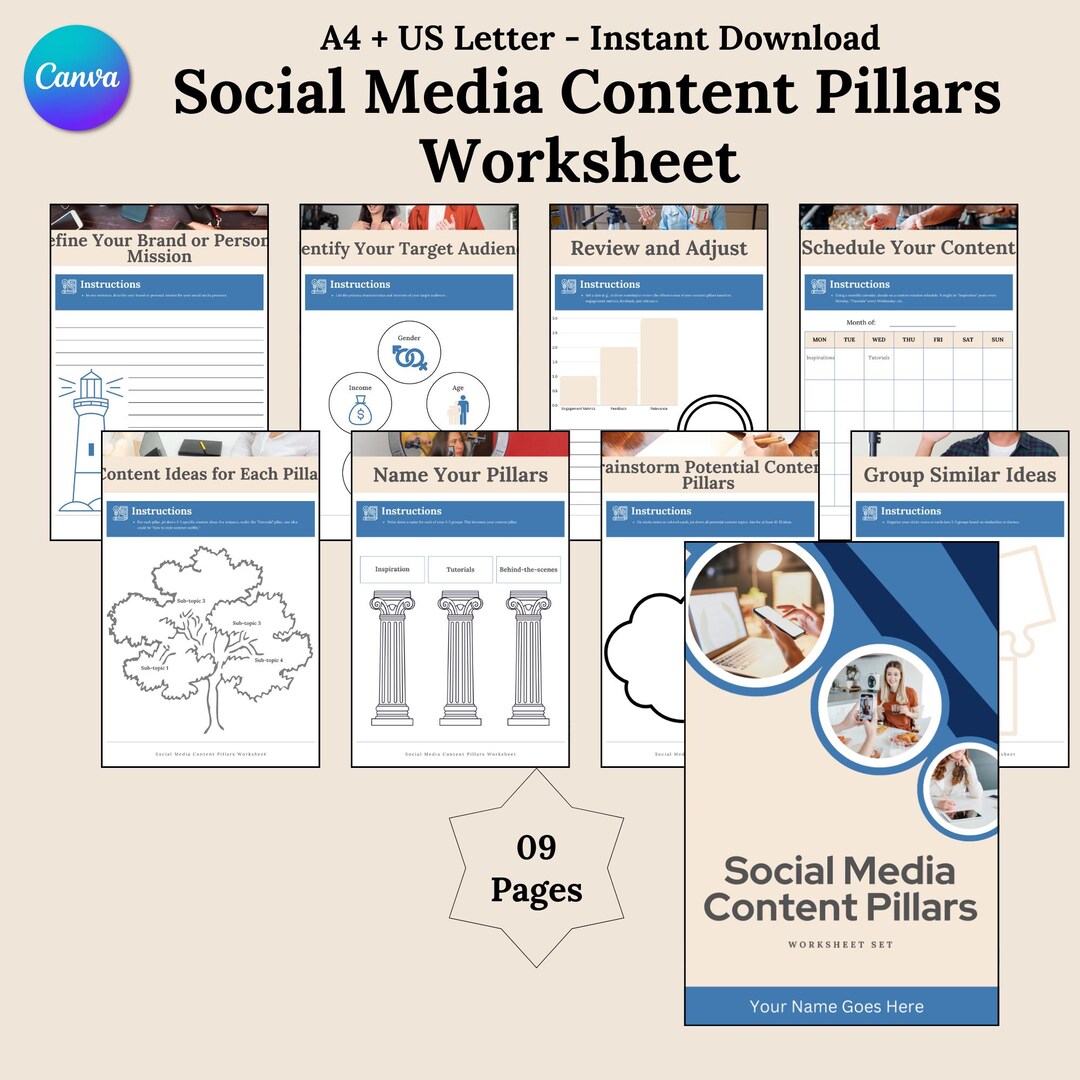 Social Media Content Pillars Worksheet, Content Planning Worksheet ...