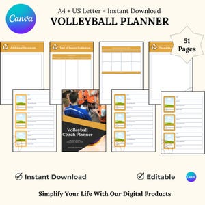 Volleyball Coaches Planner, Volleyball Practice Planner, Girls Volleyball Sports, Monthly Game Day Template, Volleyball  Digital Planner