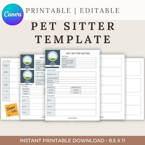 Editable Pet Sitter Template | Dog & Cat Care Instructions, Information Form | Instant Canva Download | Pet Sitting, Dog Boarding, Pet Care