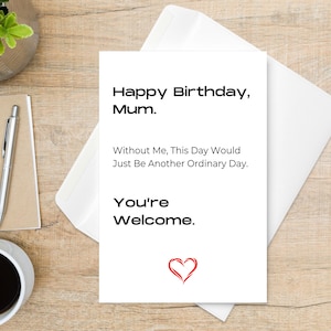 Mum Birthday Card, Funny Card for Mum, Happy Birthday Card Mum, Minimalist Mum Card, Birthday Gift for Mum, Birthday Card from Daughter