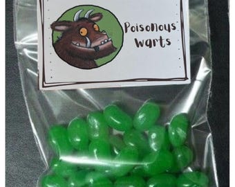PDF candy label Gruffalo theme birthday party- Gruffalo Poisonous warts, Mouse droppings, Away Snake slid
