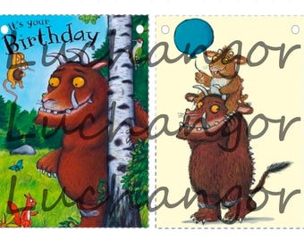 May include: Two printable cards featuring a brown monster character from the children's book "Where the Wild Things Are". The first card has the text "It's your Birthday" and the monster is standing next to a birch tree. The second card shows the monster holding a blue balloon and a smaller monster is sitting on its head.