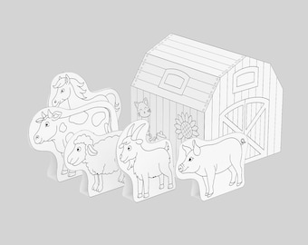 Farm, 3D coloring crafts, Printable papercraft kit, Paper toy, Colour and cut pages
