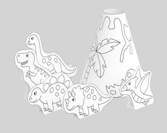 Dinossauros, artesanato para colorir 3D, kit de papercraft para imprimir, brinquedo de papel, páginas para colorir e cortar