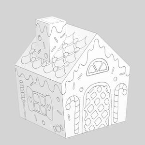 Peperkoekhuis, kersthuis, 3D-kleurkunst, afdrukbare papercraftkit, papieren speelgoed, pagina's inkleuren en knippen