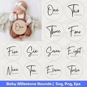 Bundle bébé étape importante svg, svg d'étape mensuelle, faire-part de bébé, svg de statistiques de naissance, Cricut Silhouette, marqueurs d'étape