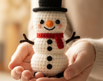 雪だるまのかぎ針編みパターン、クリスマスあみぐるみPDF、初心者向け
