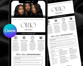 Hair Stylist Acuity Scheduling Template: Black & White Booking Site (Canva Editable, Digital Download