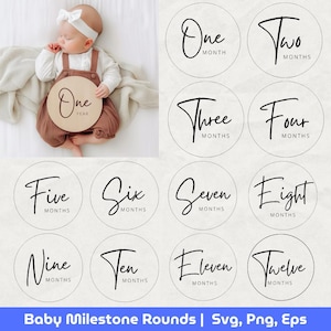 赤ちゃんの成長記録ラウンド SVG バンドル: 月間フォトプロップ (デジタルダウンロード)