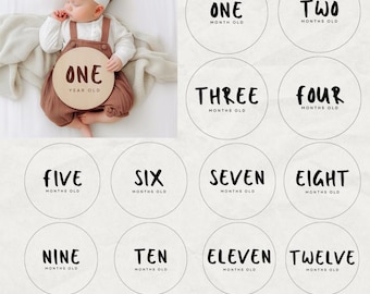 Baby Milestone Rounds SVG Bundle: Birth Stats, Monthly Markers (Digital Download)