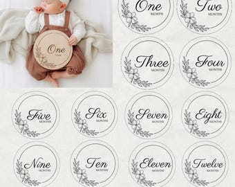 Baby Milestone Rounds Svg Bundle, Monthly Milestone Svg, Baby ...