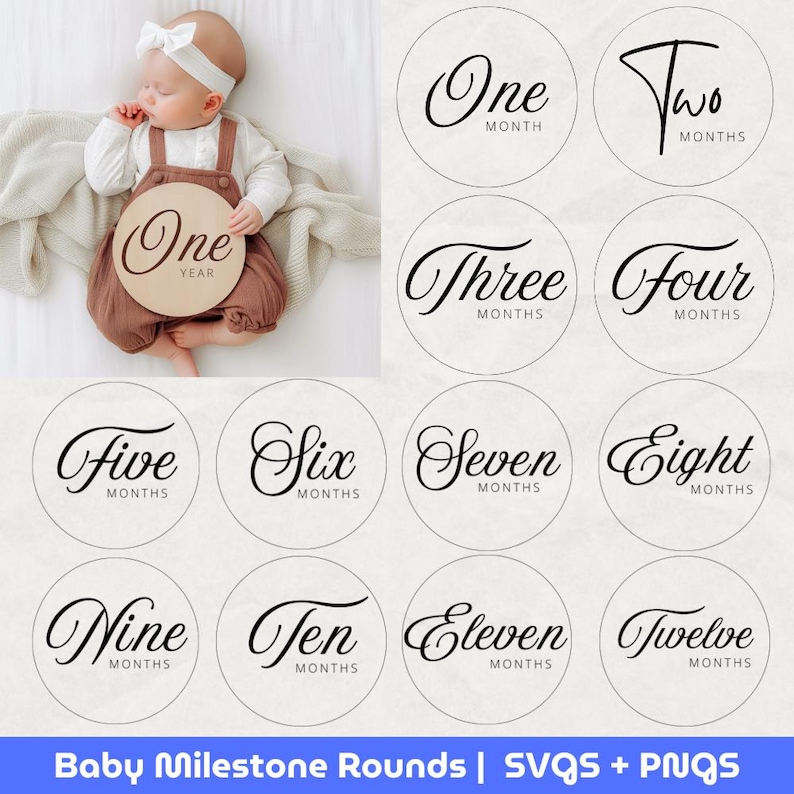 Baby Milestone Rounds SVG Bundle, Baby Birth Stats, Monthly Photo Props ...