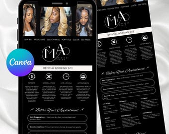 Hair Stylist Acuity Scheduling Template: Black & Cream Booking Site (Canva Editable, Digital Download)