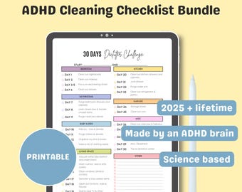 ADHS Putzplaner Bundle, Pdf bearbeitbar, Canva, Hausputzplan, Reinigungscheckliste, Declutter, Family Chore Chart, ADHS Planer