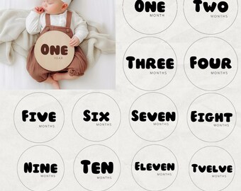 Baby Milestone Rounds SVG Bundle: Birth Stats, Monthly Markers (Digital Download)