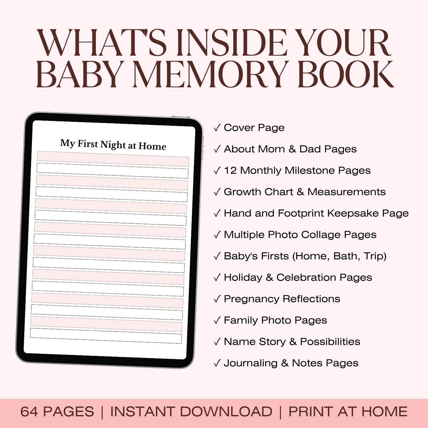 Baby Memory Book Printable First Year Journal Baby Book Keepsake ...