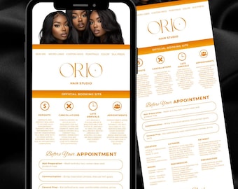 Hair Stylist Acuity Scheduling Template: Orange Salon Booking Site (Canva Editable, Digital Download)