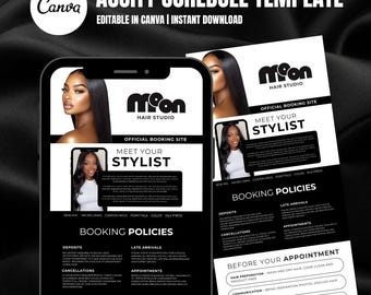 Hair Stylist Acuity Scheduling Template, Black & White Booking Site, Hairstylist Booking Site, Canva Editable Template, Digital Download