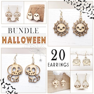 Halloween Bundle 20 Wood Earrings svg Laser Cut Files - Original Chibi Collection