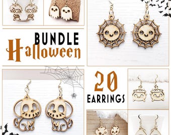 Halloween Bundle 20 Wood Earrings svg Laser Cut Files - Original Chibi Collection