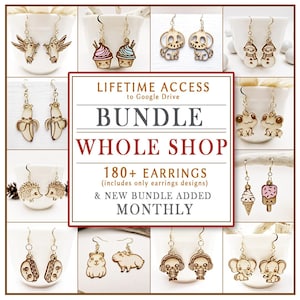 Hela butikspaketet: Träörhängen svg laserskurna filer - Life Access - 160+ originella hemgjorda designer - Megapaket - 1 paket läggs till varje månad