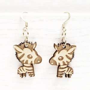 Cute Zebra Earrings in Chibi Style, Wooden laser cut earrings - Safari Animals Earrings svg - ai - png - dxf - pdf - eps
