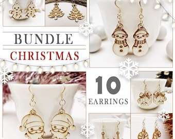 Christmas Earrings Bundle svg - Laser Cut bundle Wood - 10 Cute Winter and Christmas Designs - Original Chibi Collection - Digital Download