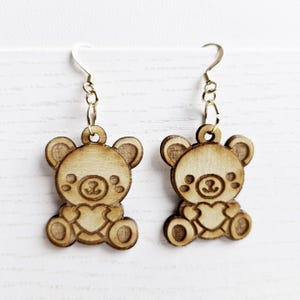 Teddy Bear Wood Earring svg Laser Cut / Cricut Template - Plush - Heart svg - Cute Earrings - Love svg