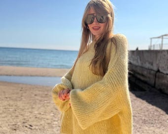Übergroßer Pullover aus Mohairmischung - Grobstrickpullover, gemütliche Herbstmode