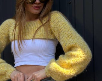 Handgestrickter Alpaka Bolero: Weicher leichter Shrug - XS-L