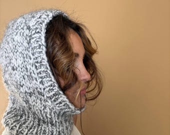 Handgefertigte Wolle Kapuzenschal: Grobstrick Balaclava Mütze
