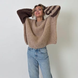 Alpaca Sweater / Handmade Oversized Alpaca Sweater/Beige Chocolate Alpaca Jumper/Winter Pullover / Soft sweater / Fluffy jumper / Hand Made