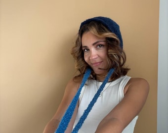 Gorro de lana merino tejido a mano: gorro con lazo y orejeras