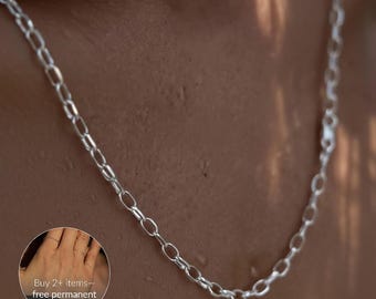 Sterling Silver Rolo Chain, Minimalist Diamond Cut Necklace, Luxury Necklace