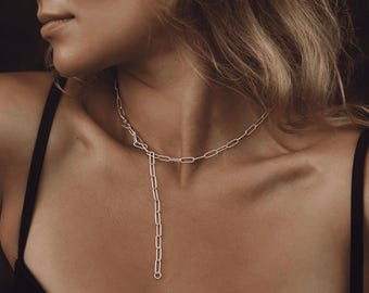 Sterlingzilveren paperclipketting ketting – eigentijdse paperclipketting met stadsrand, uniseks alledaagse sieraden