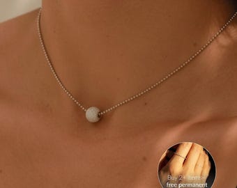 Silver Sphere Pendant Necklace – Ball Bead Chain with Silver Spacer Bead