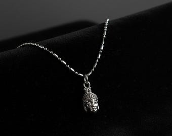 Colgante de Buda de plata de ley con cadena de puntos, joyería de Buda, joyería espiritual