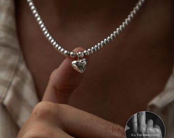 Сhunky Silver Necklace, Heart Locket, Small Heart Jewelry