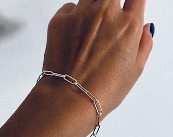 Pulsera Rul Paperclip – Accesorio contemporáneo unisex de plata de ley, cadena moderna minimalista, regalo perfecto para él o ella