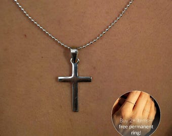 Dainty Cross Necklace, Sterling Silver 925 Beaded Chain, Minimalist Spiritual Jewelry