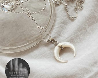 Silver Moon Necklace, Crescent Necklace, Celestial Layered Ball Chain Jewelry