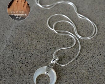 Silver Moon Necklace, Crescent Necklace, Minimalist Celestial Gift