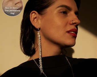 Waterfall Mono Earring, Tassel Earrings, Sterling Silver Statement Chain Earring
