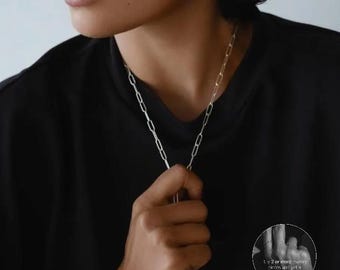 Paperclip Necklace, Long Silver Chain Necklace, Real Silver Chain Minimalist Jewelry